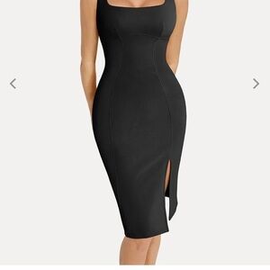 Popilush Black Sleeveless Dress Bodycon Sculpting Midi Shapewear  Faux Nubuck XL